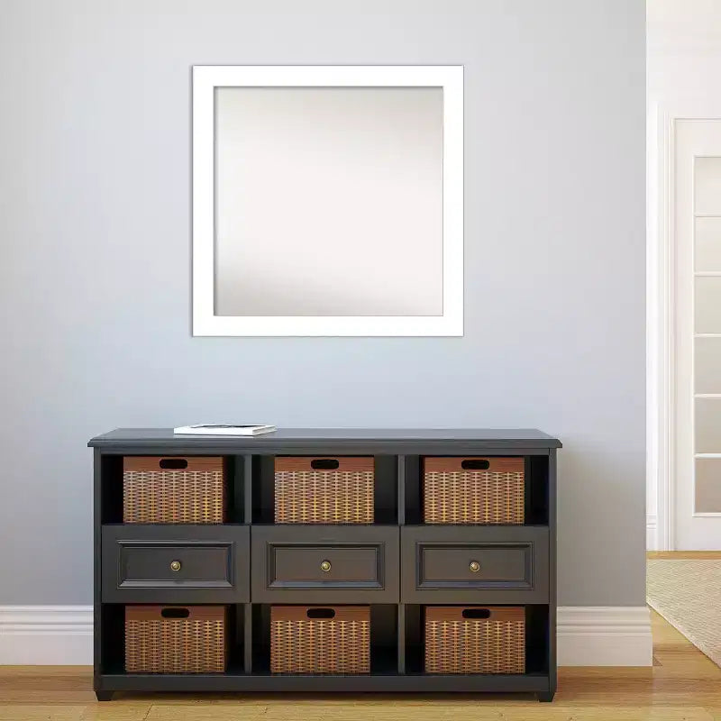 Miroir mural biseauté de 30 po x 30 po, sans biseau, blanc - Amanti Art