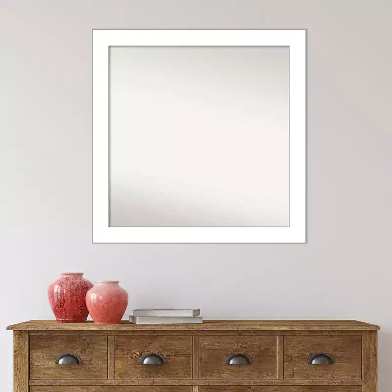 Miroir mural biseauté de 30 po x 30 po, sans biseau, blanc - Amanti Art