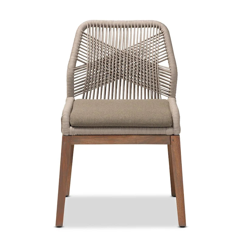 Chaise de salle à manger en acajou tressé, style moderne de transition, grise