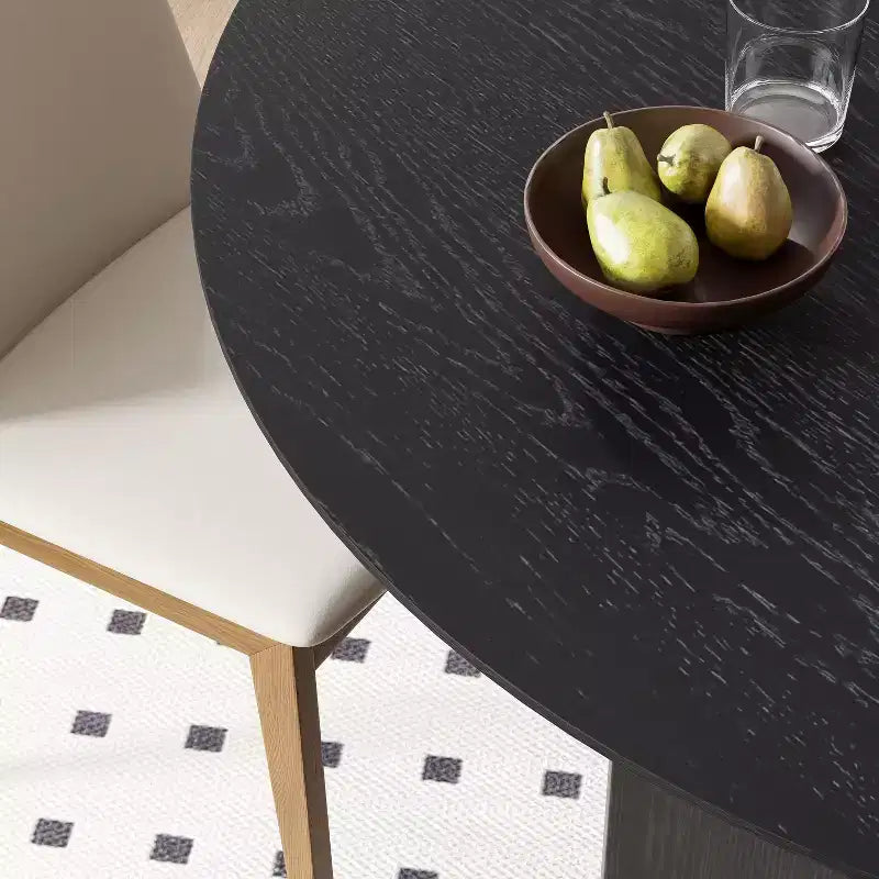 Table à manger ronde en bois massif PexFix 45 x 45 avec finition noire et pieds arqués élégants pour salles à manger et cuisines modernes