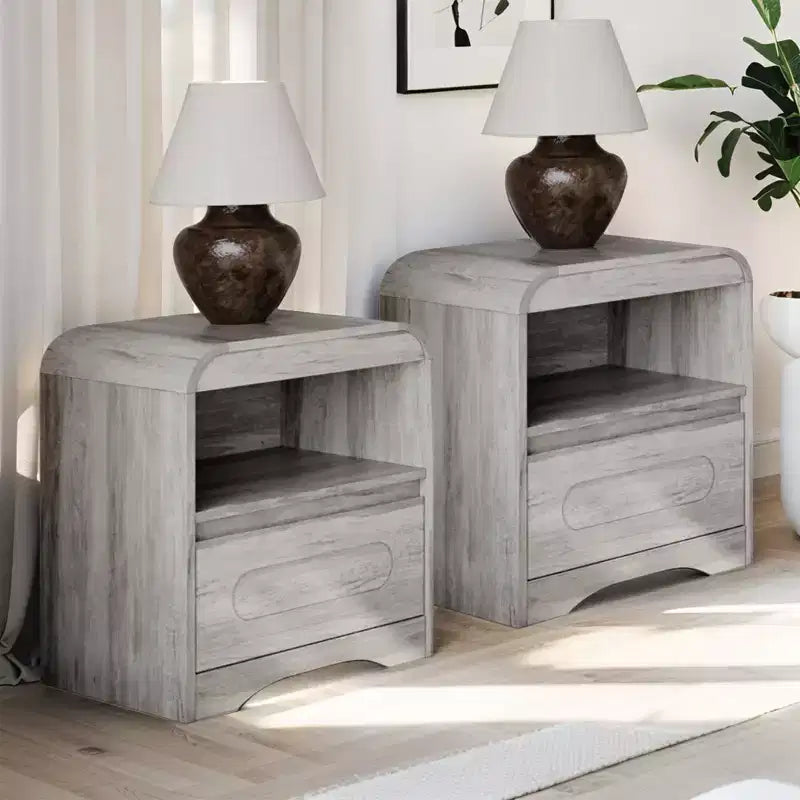 SOLACE FURNITURE Lot de 2 tables de chevet, tables de nuit avec tiroir de rangement et compartiment ouvert pour chambre à coucher, canapé, bureau