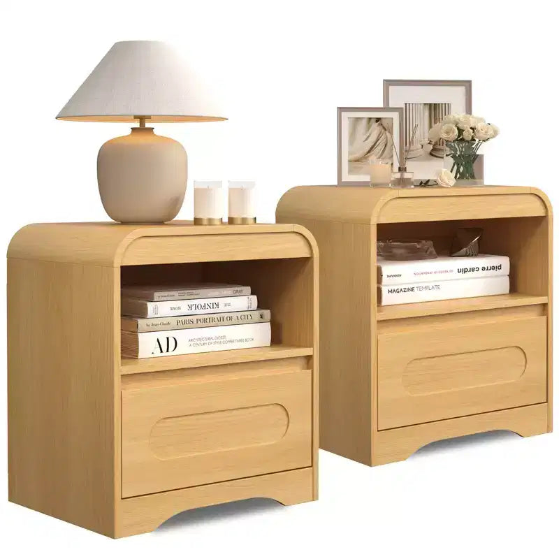 SOLACE FURNITURE Lot de 2 tables de chevet, tables de nuit avec tiroir de rangement et compartiment ouvert pour chambre à coucher, canapé, bureau