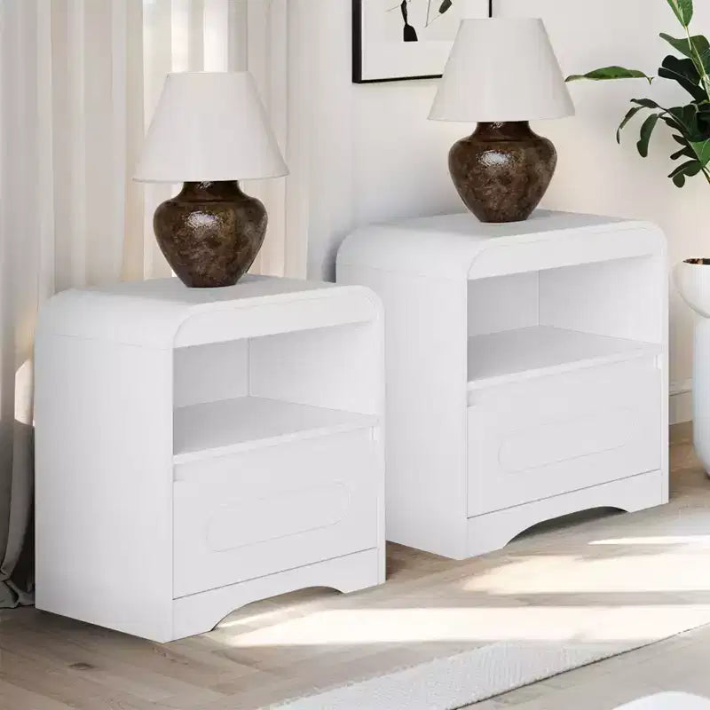 SOLACE FURNITURE Lot de 2 tables de chevet, tables de nuit avec tiroir de rangement et compartiment ouvert pour chambre à coucher, canapé, bureau