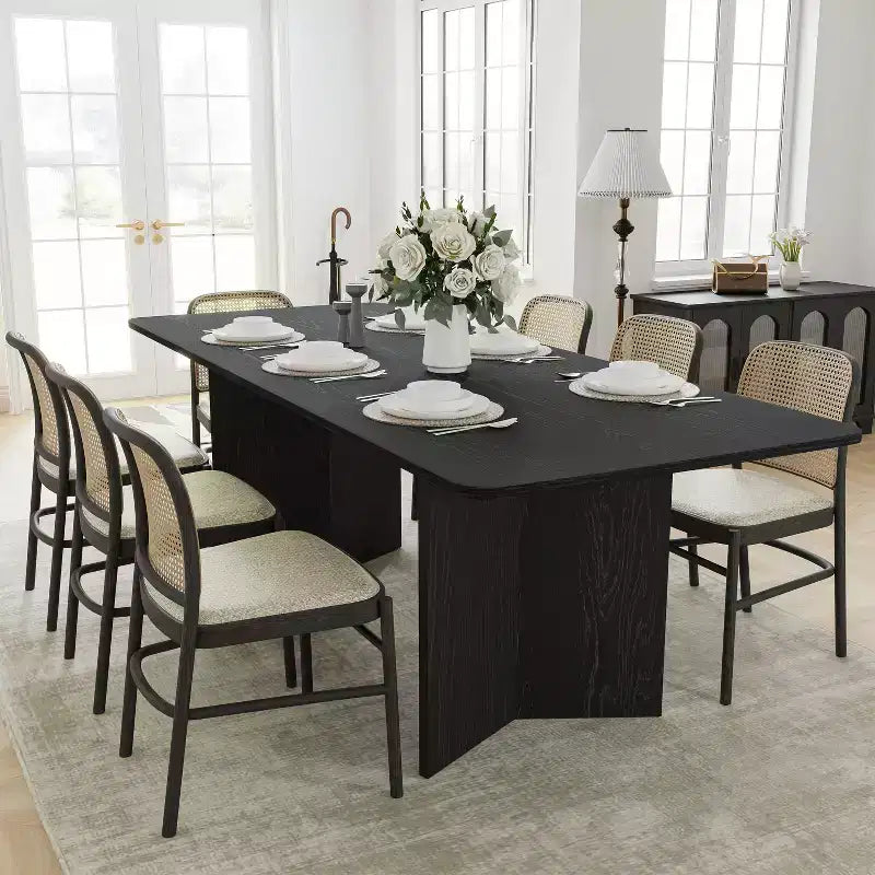 PexFix 79 x 33,5 Table de salle à manger de style rustique en bois massif avec pieds en V et plateau carré en bois pour salles à manger modernes et réunions de famille Noir