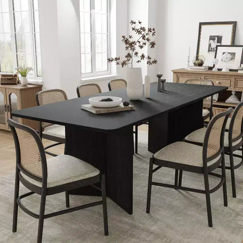 PexFix 79 x 33,5 Table de salle à manger de style rustique en bois massif avec pieds en V et plateau carré en bois pour salles à manger modernes et réunions de famille Noir