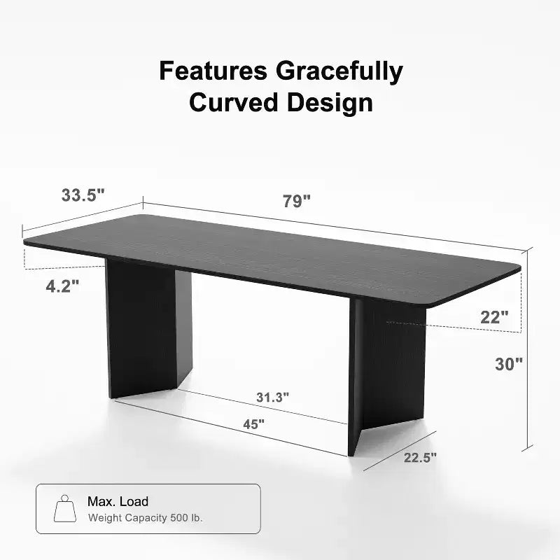 PexFix 79 x 33,5 Table de salle à manger de style rustique en bois massif avec pieds en V et plateau carré en bois pour salles à manger modernes et réunions de famille Noir