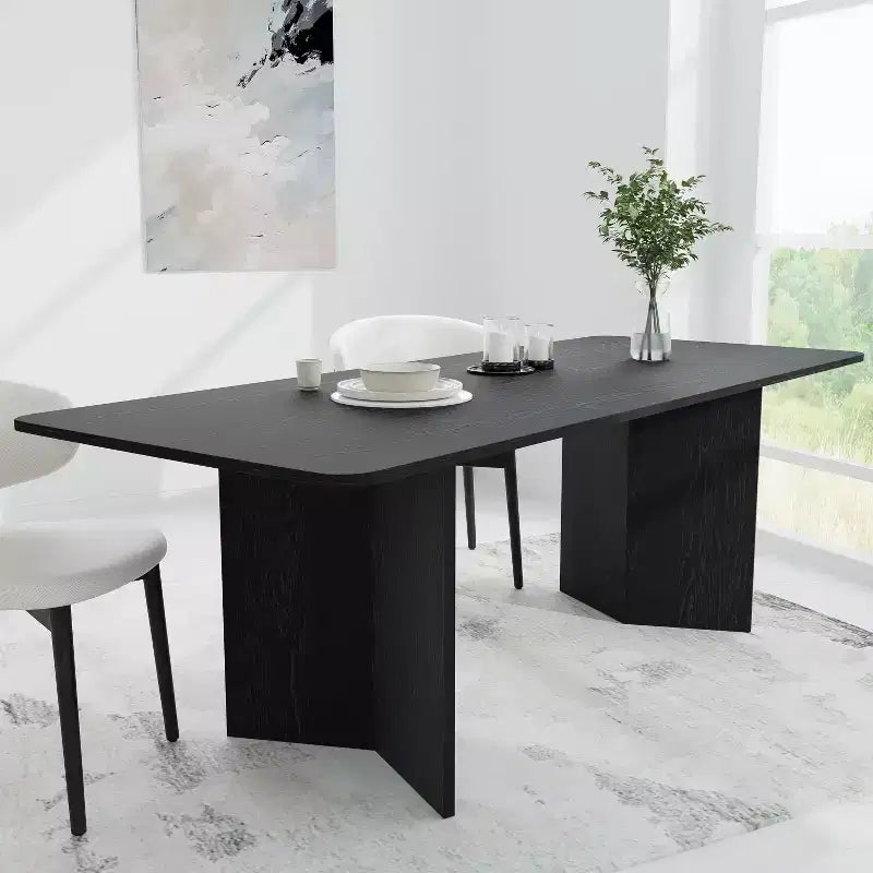 PexFix 79 x 33,5 Table de salle à manger de style rustique en bois massif avec pieds en V et plateau carré en bois pour salles à manger modernes et réunions de famille Noir