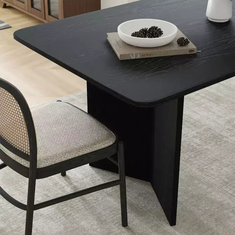 PexFix 79 x 33,5 Table de salle à manger de style rustique en bois massif avec pieds en V et plateau carré en bois pour salles à manger modernes et réunions de famille Noir