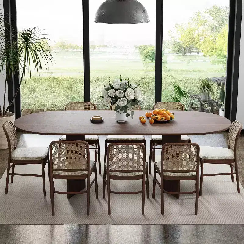 PexFix 79 x 33,5 Table de Salle à Manger de Ferme en Bois Massif avec Pieds en V et Plateau Ovale en Bois pour Salles à Manger Modernes et Réunions de Famille Noyer