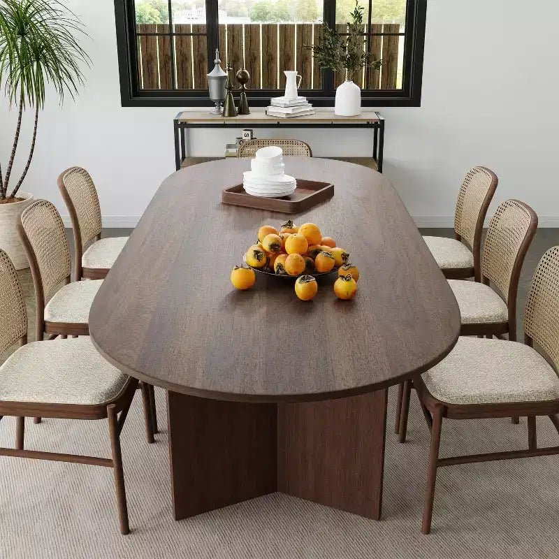 PexFix 79 x 33,5 Table de Salle à Manger de Ferme en Bois Massif avec Pieds en V et Plateau Ovale en Bois pour Salles à Manger Modernes et Réunions de Famille Noyer