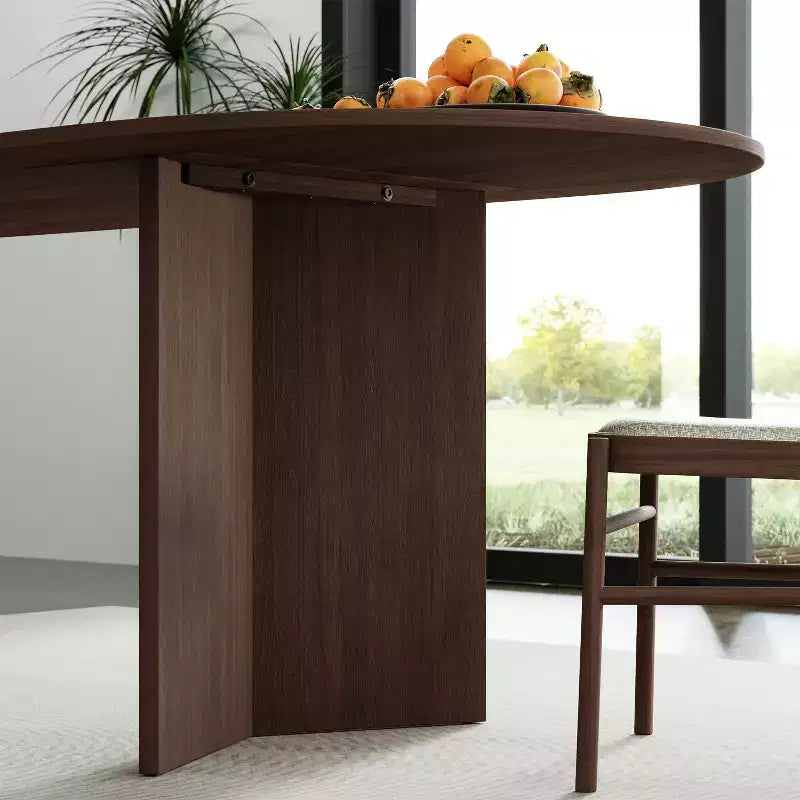PexFix 79 x 33,5 Table de Salle à Manger de Ferme en Bois Massif avec Pieds en V et Plateau Ovale en Bois pour Salles à Manger Modernes et Réunions de Famille Noyer