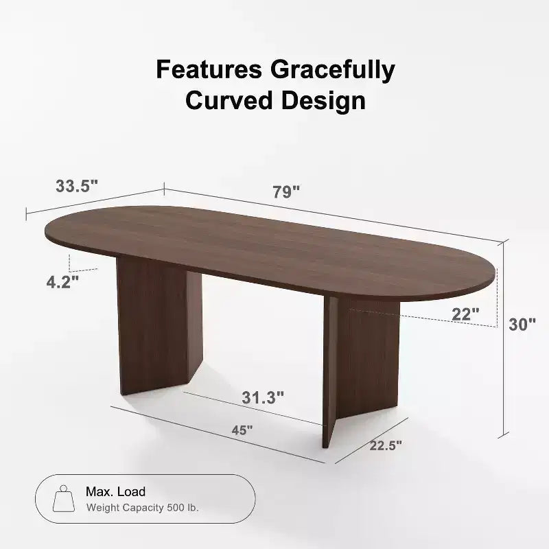 PexFix 79 x 33,5 Table de Salle à Manger de Ferme en Bois Massif avec Pieds en V et Plateau Ovale en Bois pour Salles à Manger Modernes et Réunions de Famille Noyer