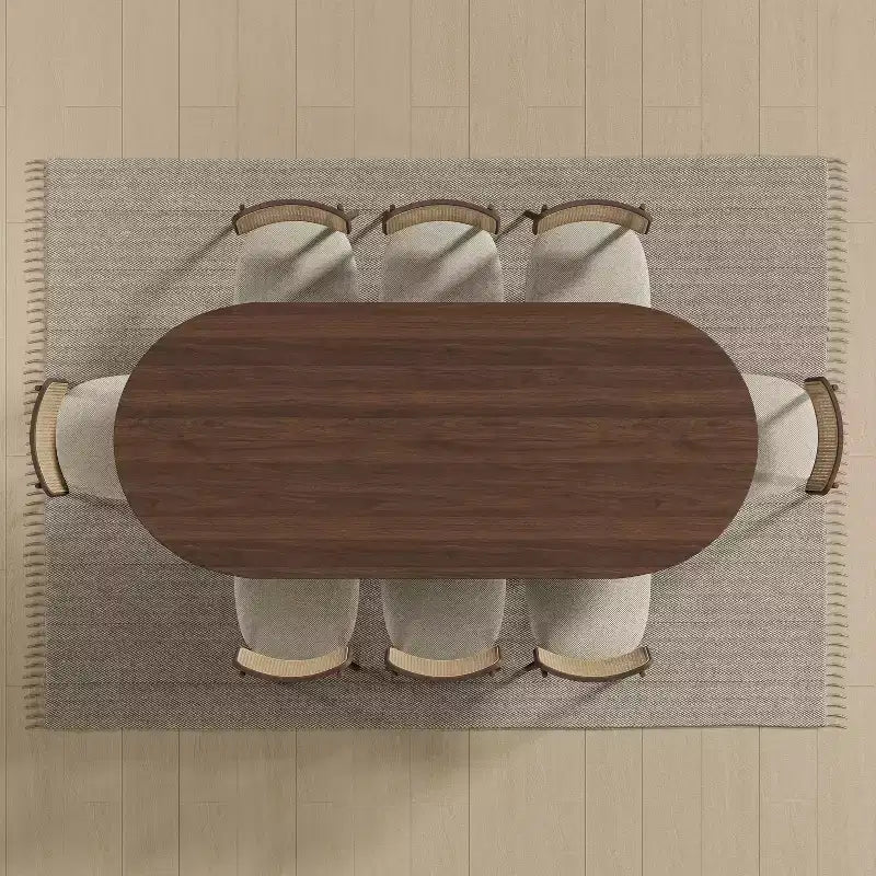 PexFix 79 x 33,5 Table de Salle à Manger de Ferme en Bois Massif avec Pieds en V et Plateau Ovale en Bois pour Salles à Manger Modernes et Réunions de Famille Noyer