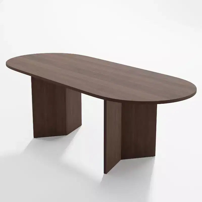 PexFix 79 x 33,5 Table de Salle à Manger de Ferme en Bois Massif avec Pieds en V et Plateau Ovale en Bois pour Salles à Manger Modernes et Réunions de Famille Noyer