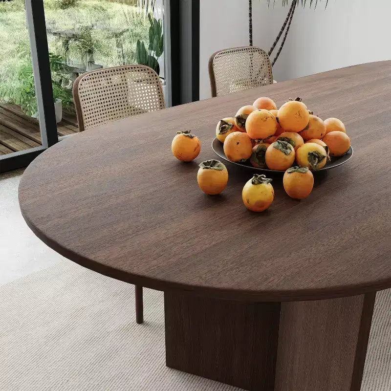 PexFix 79 x 33,5 Table de Salle à Manger de Ferme en Bois Massif avec Pieds en V et Plateau Ovale en Bois pour Salles à Manger Modernes et Réunions de Famille Noyer