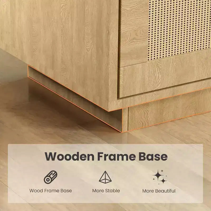 Bibliothèque Acekool en rotin avec portes, étagère de rangement style bohème et rustique à 5 niveaux, armoire fermée, base en bois, 160 cm, pour salon, chambre, bureau