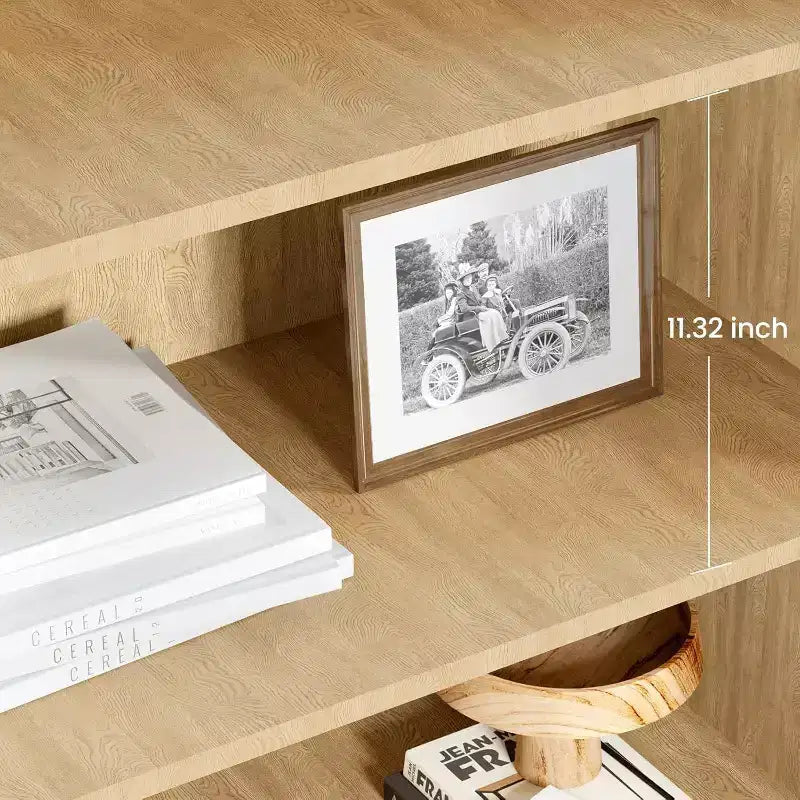 Bibliothèque Acekool en rotin avec portes, étagère de rangement style bohème et rustique à 5 niveaux, armoire fermée, base en bois, 160 cm, pour salon, chambre, bureau