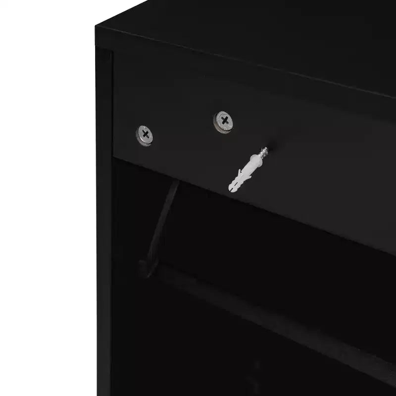 MAYEERTY Meuble à chaussures en rotin à 3 portes, meuble de rangement pour chaussures moderne et autoportant pour entrée, noir