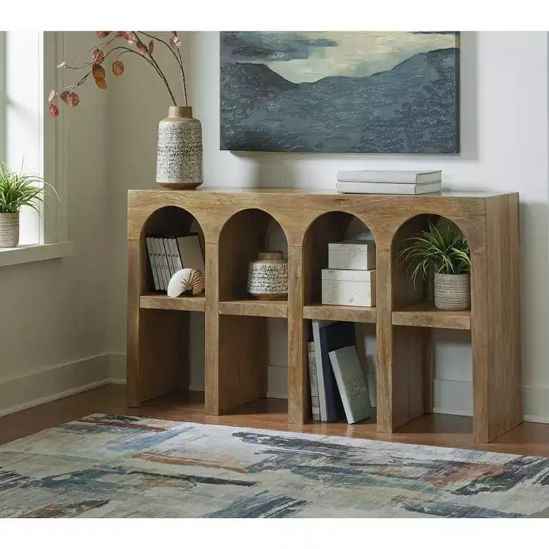 Signature Design by Ashley Luzmanacy – Table console à 4 étagères en bois de manguier massif, brun naturel