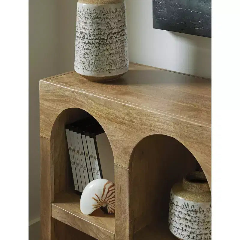 Signature Design by Ashley Luzmanacy – Table console à 4 étagères en bois de manguier massif, brun naturel