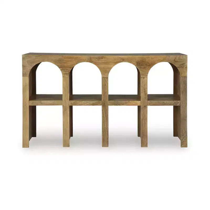 Signature Design by Ashley Luzmanacy – Table console à 4 étagères en bois de manguier massif, brun naturel