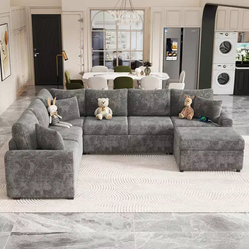 CLIHOME 112.2 Canapé d'angle moderne convertible avec pouf de rangement et trois oreillers