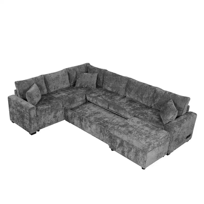 CLIHOME 112.2 Canapé d'angle moderne convertible avec pouf de rangement et trois oreillers