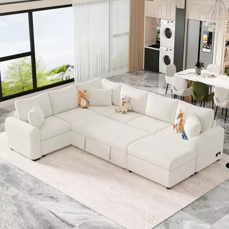 CLIHOME 112.2 Canapé d'angle moderne convertible avec pouf de rangement et trois oreillers