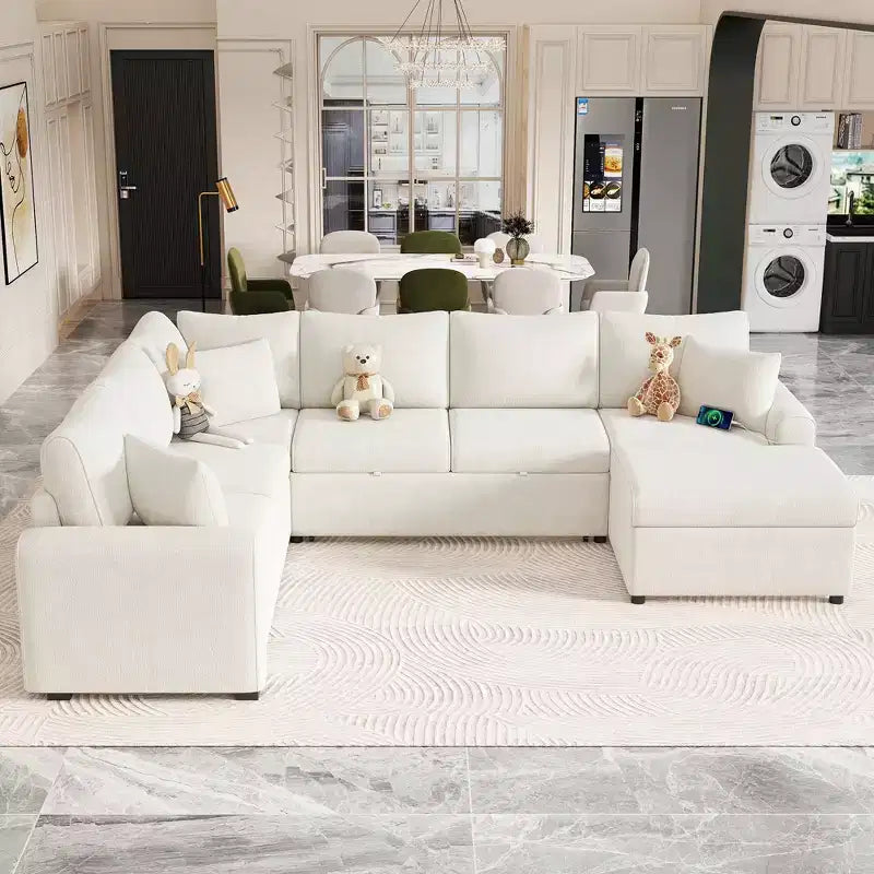 CLIHOME 112.2 Canapé d'angle moderne convertible avec pouf de rangement et trois oreillers