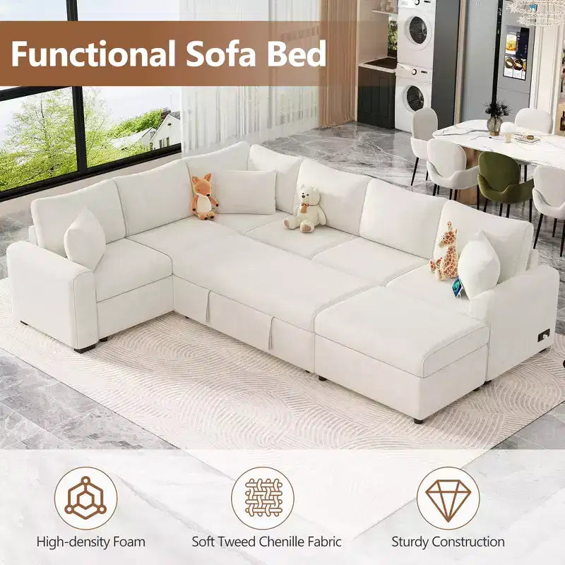 CLIHOME 112.2 Canapé d'angle moderne convertible avec pouf de rangement et trois oreillers