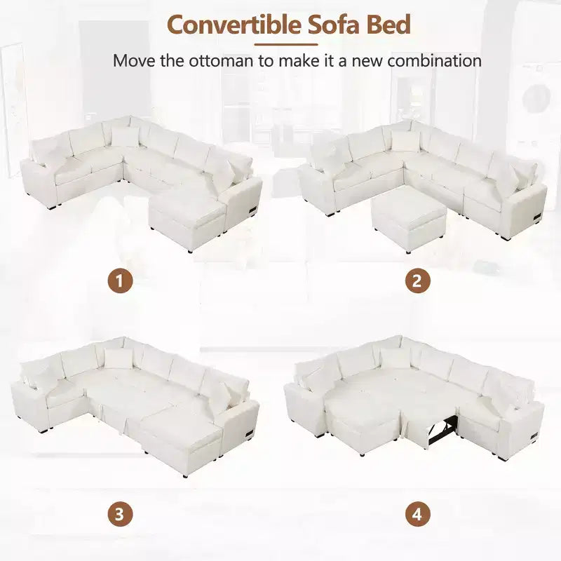 CLIHOME 112.2 Canapé d'angle moderne convertible avec pouf de rangement et trois oreillers