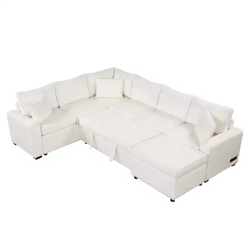 CLIHOME 112.2 Canapé d'angle moderne convertible avec pouf de rangement et trois oreillers