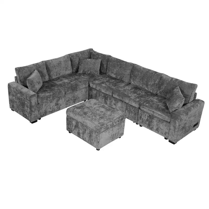 CLIHOME 112.2 Canapé d'angle moderne convertible avec pouf de rangement et trois oreillers
