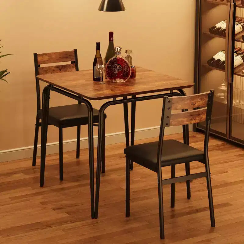 Table à manger pour 2, petit ensemble de table de cuisine carrée pour 2, dinette moderne en bois peu encombrante avec rembourrage, mobilier de salle à manger 3 pièces