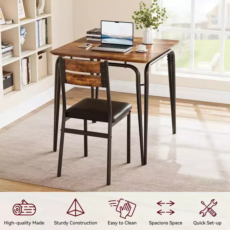 Table à manger pour 2, petit ensemble de table de cuisine carrée pour 2, dinette moderne en bois peu encombrante avec rembourrage, mobilier de salle à manger 3 pièces