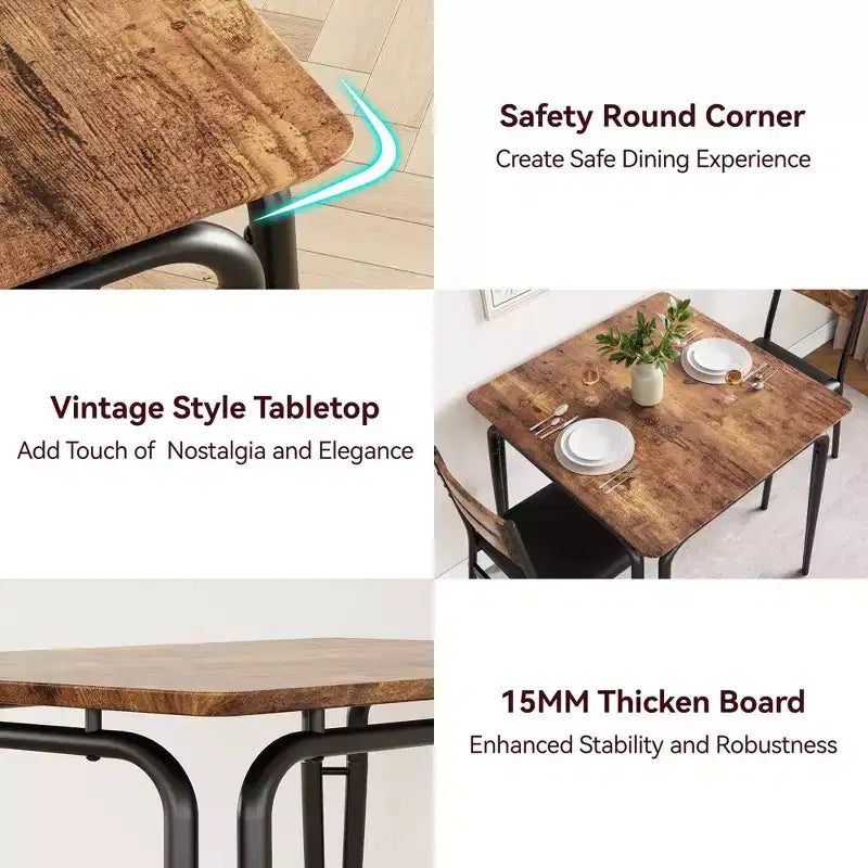 Table à manger pour 2, petit ensemble de table de cuisine carrée pour 2, dinette moderne en bois peu encombrante avec rembourrage, mobilier de salle à manger 3 pièces