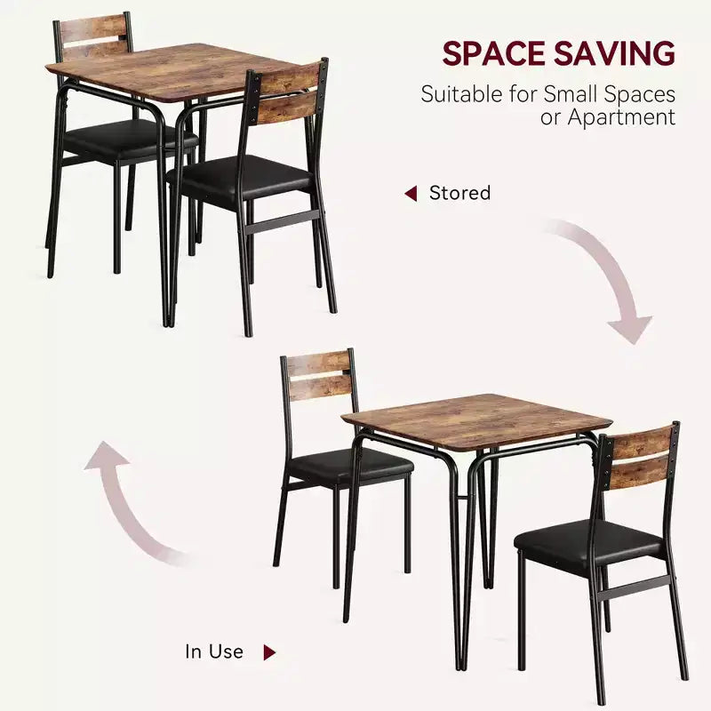 Table à manger pour 2, petit ensemble de table de cuisine carrée pour 2, dinette moderne en bois peu encombrante avec rembourrage, mobilier de salle à manger 3 pièces