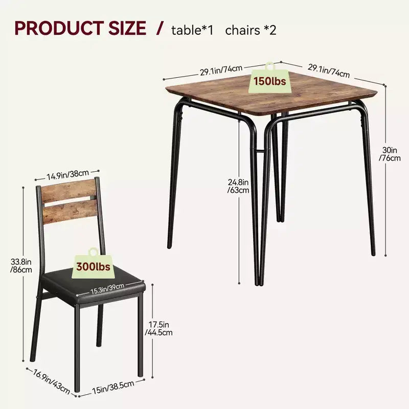 Table à manger pour 2, petit ensemble de table de cuisine carrée pour 2, dinette moderne en bois peu encombrante avec rembourrage, mobilier de salle à manger 3 pièces