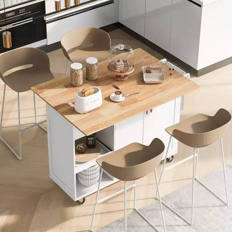 MAYEERTY Îlot de Cuisine avec Comptoir Pliable Chariot de Rangement de Cuisine avec Étagère Coulissante Porte-Serviettes et Tiroir Chariot de Cuisine Roulant sur Roues Blanc