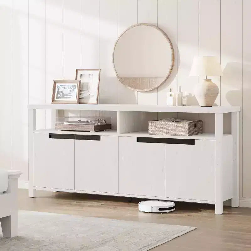Meuble TV Acekool 63" pour téléviseurs jusqu'à 70", console média de style rustique avec placards de rangement et étagères réglables, centre de divertissement