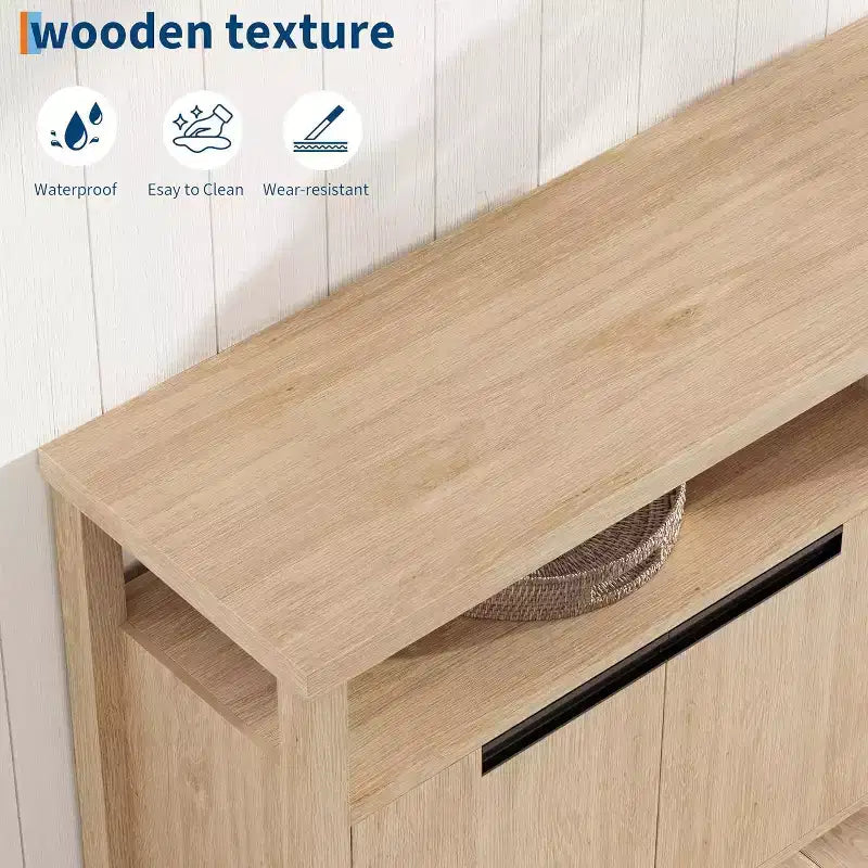 Meuble TV Acekool 63" pour téléviseurs jusqu'à 70", console média de style rustique avec placards de rangement et étagères réglables, centre de divertissement