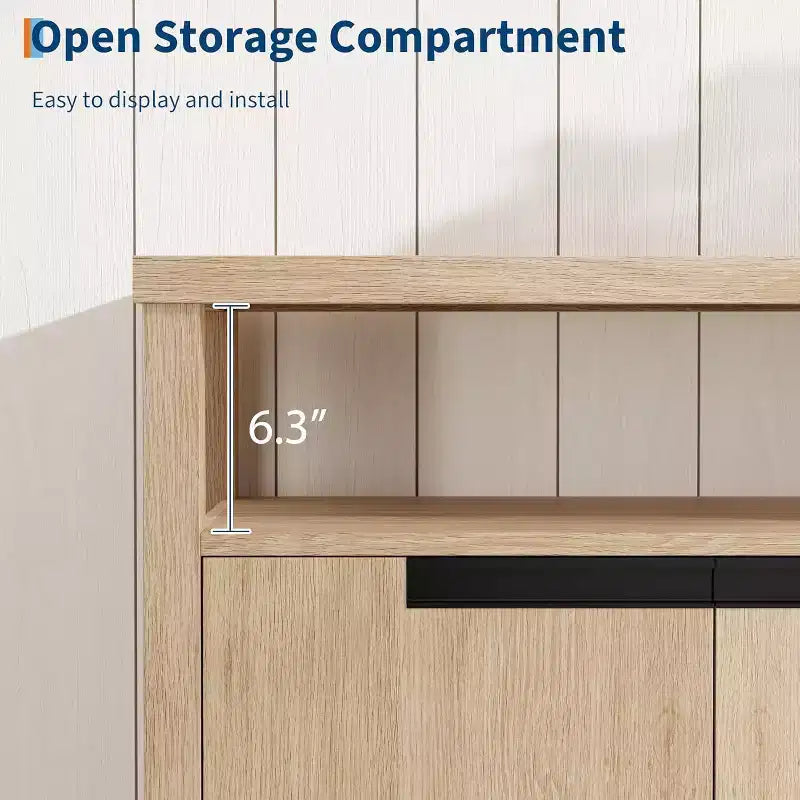 Meuble TV Acekool 63" pour téléviseurs jusqu'à 70", console média de style rustique avec placards de rangement et étagères réglables, centre de divertissement