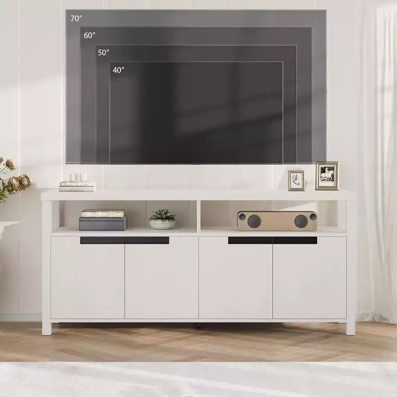 Meuble TV Acekool 63" pour téléviseurs jusqu'à 70", console média de style rustique avec placards de rangement et étagères réglables, centre de divertissement