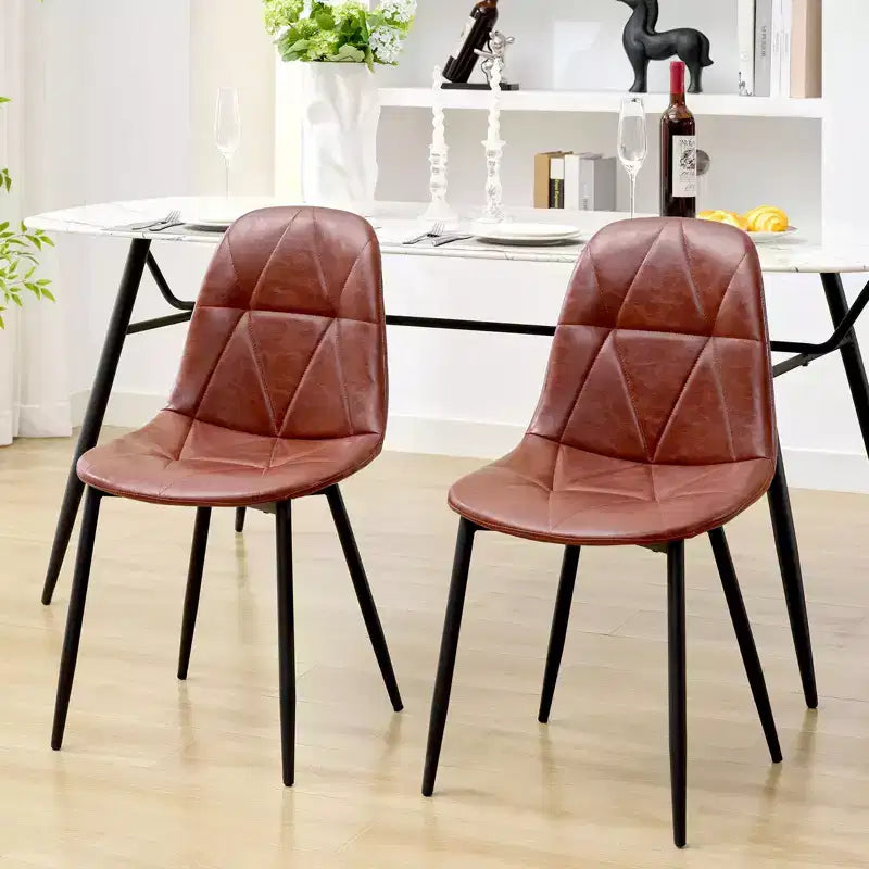 Hyleory Lot de 2 chaises de salle à manger modernes rembourrées en cuir vintage avec pieds en métal et dossier haut, pour cuisine et salle à manger
