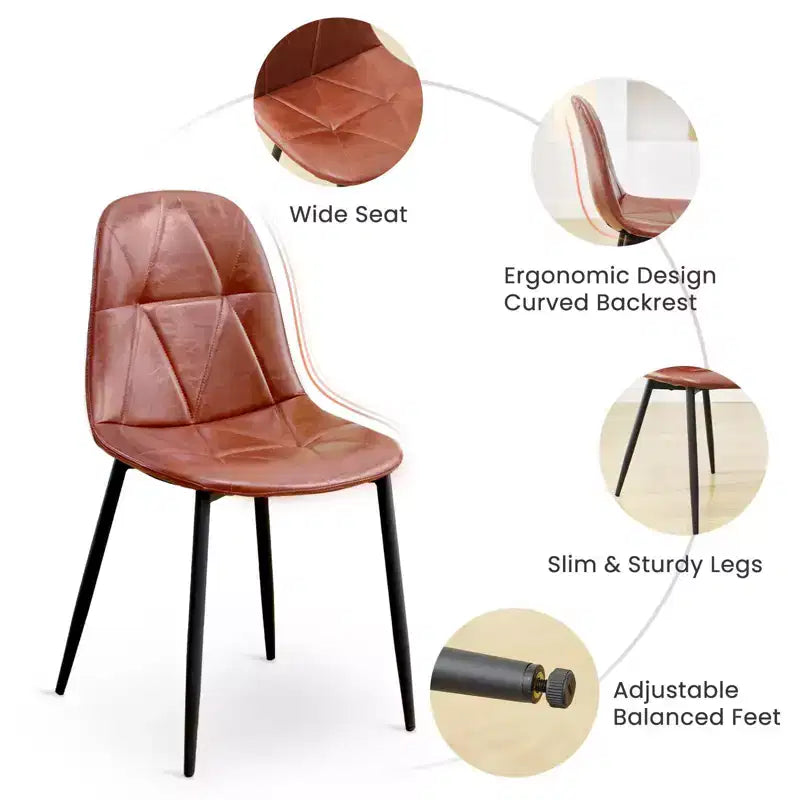Hyleory Lot de 2 chaises de salle à manger modernes rembourrées en cuir vintage avec pieds en métal et dossier haut, pour cuisine et salle à manger