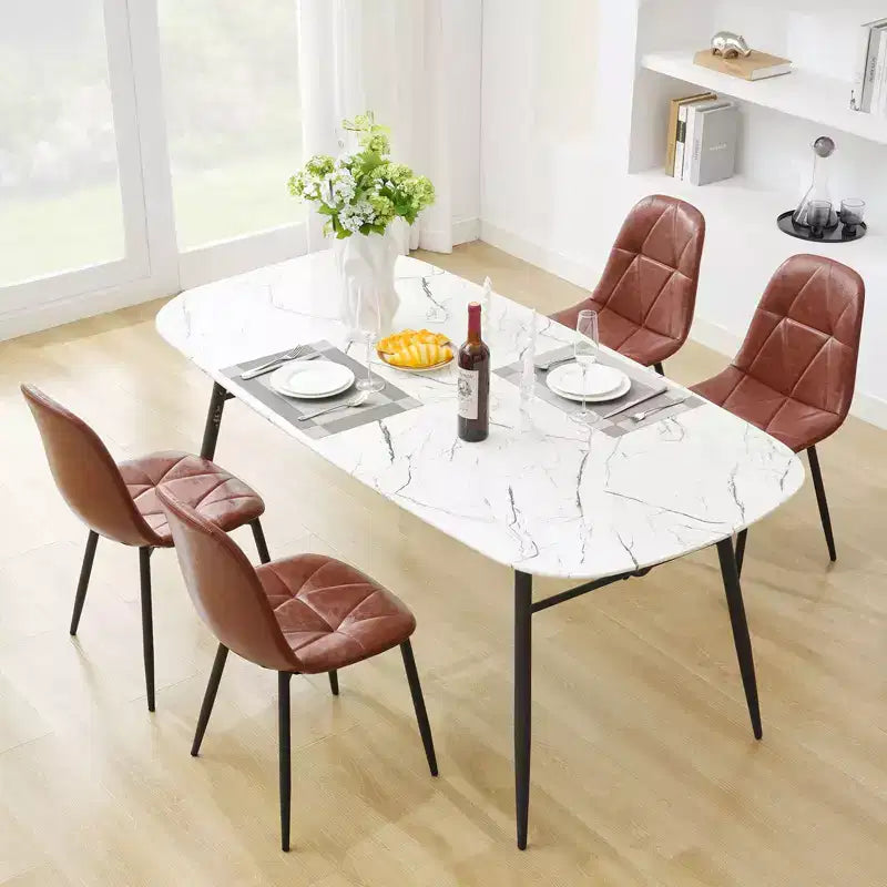 Hyleory Lot de 2 chaises de salle à manger modernes rembourrées en cuir vintage avec pieds en métal et dossier haut, pour cuisine et salle à manger