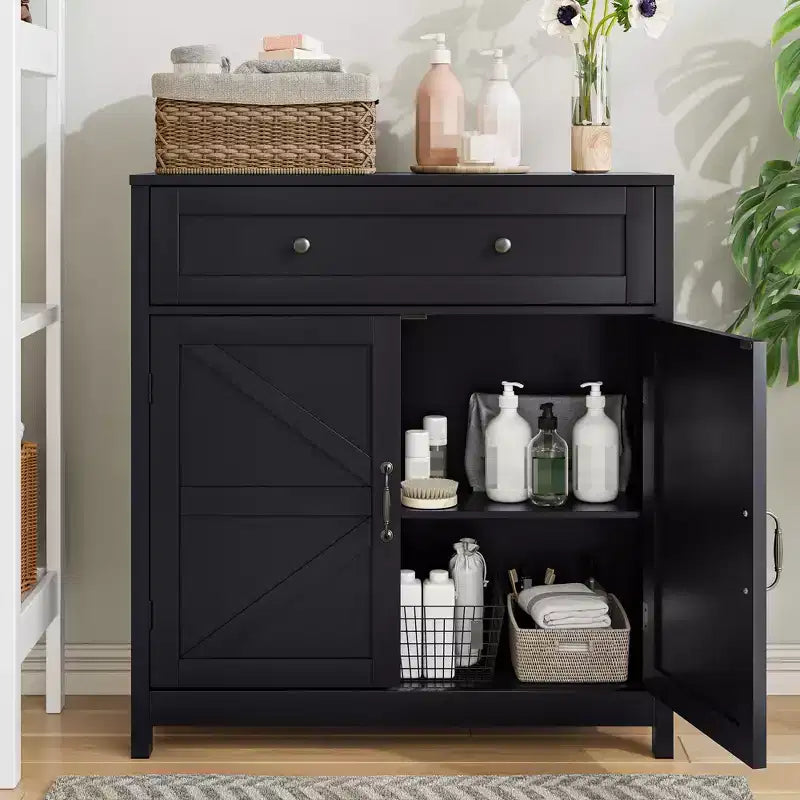CLIHOME Armoire de rangement de style ferme avec étagère réglable, meuble de cuisine blanc avec comptoir en noyer, console de bar à café moderne