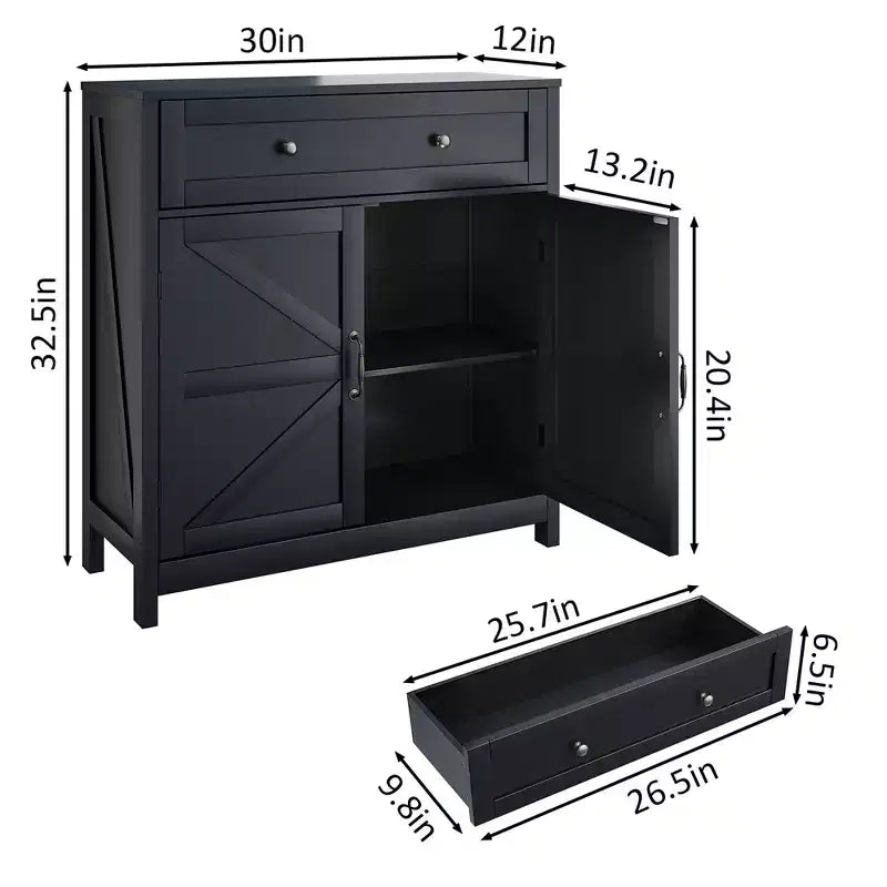 CLIHOME Armoire de rangement de style ferme avec étagère réglable, meuble de cuisine blanc avec comptoir en noyer, console de bar à café moderne