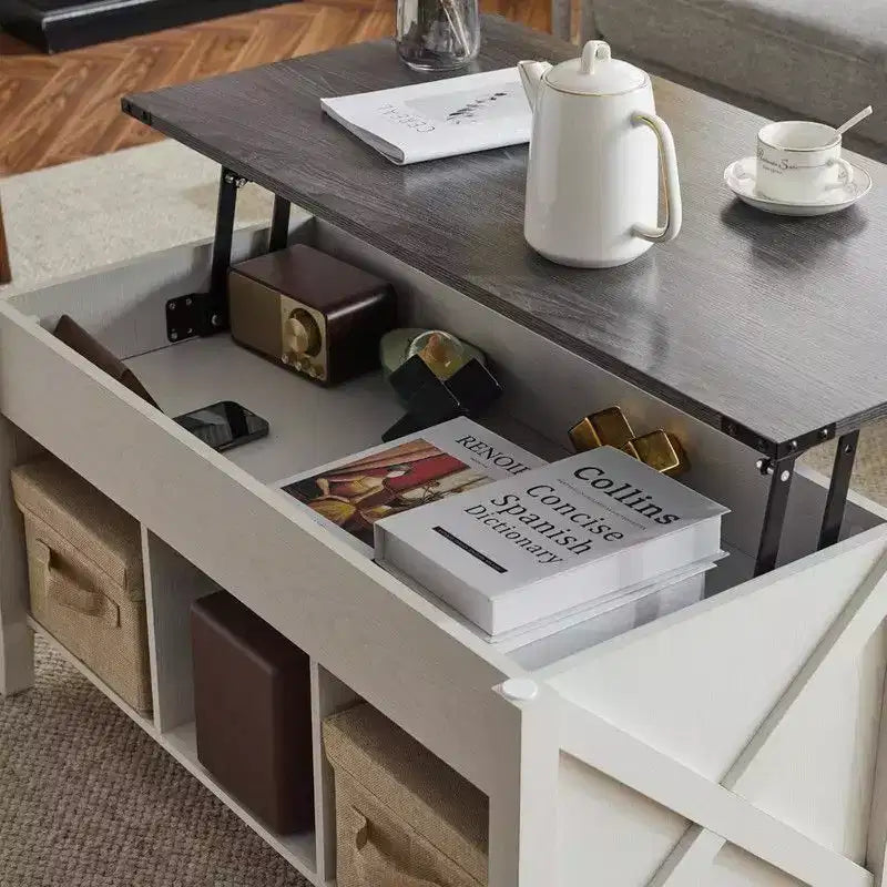 Table basse relevable extensible bicolore noire, grise et blanche