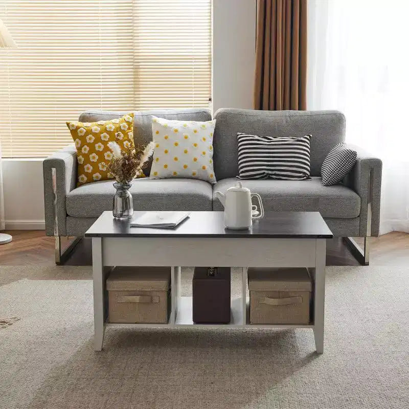 Table basse relevable extensible bicolore noire, grise et blanche